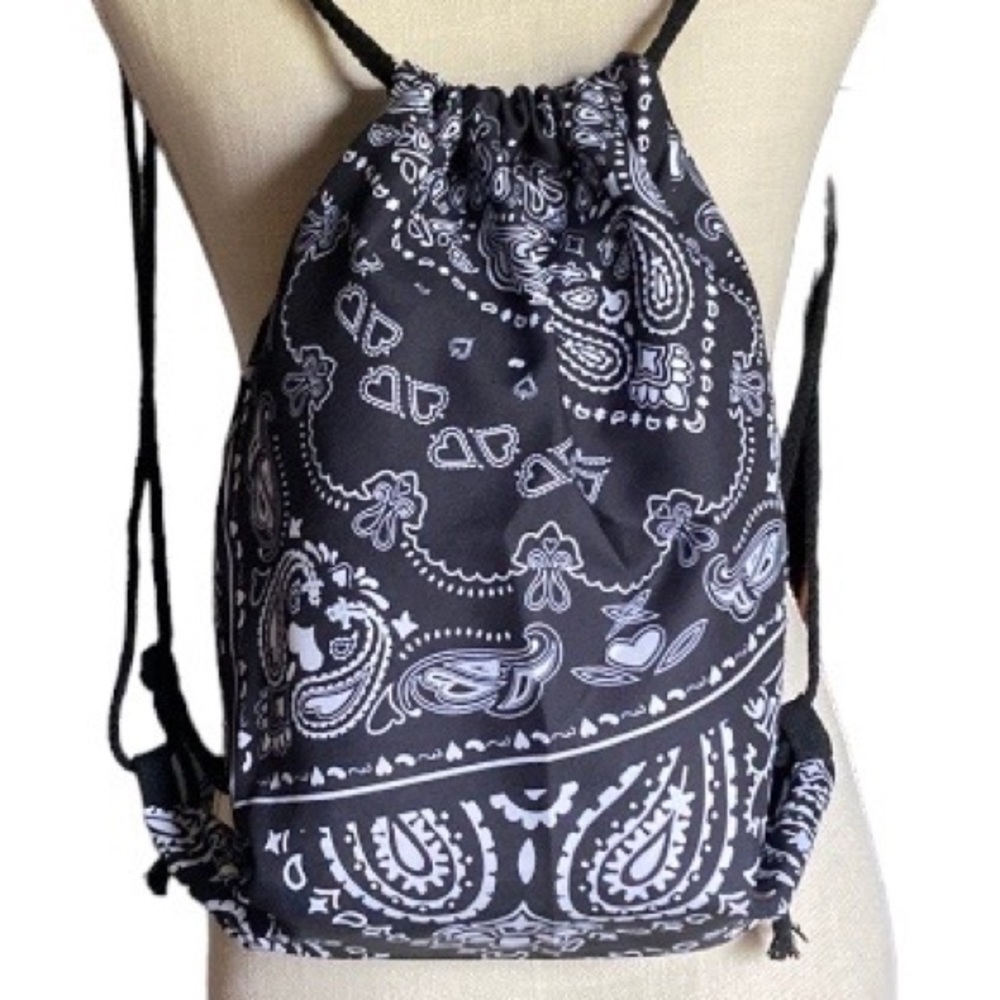Paisley Black & White  Drawstring Backpack Workout Gym Sport Bag DrawString  New